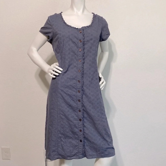 The Territory Ahead Eyelet Gray Blue Short Sleeve Scoop Neck Dress Size 12 - Picture 1 of 7